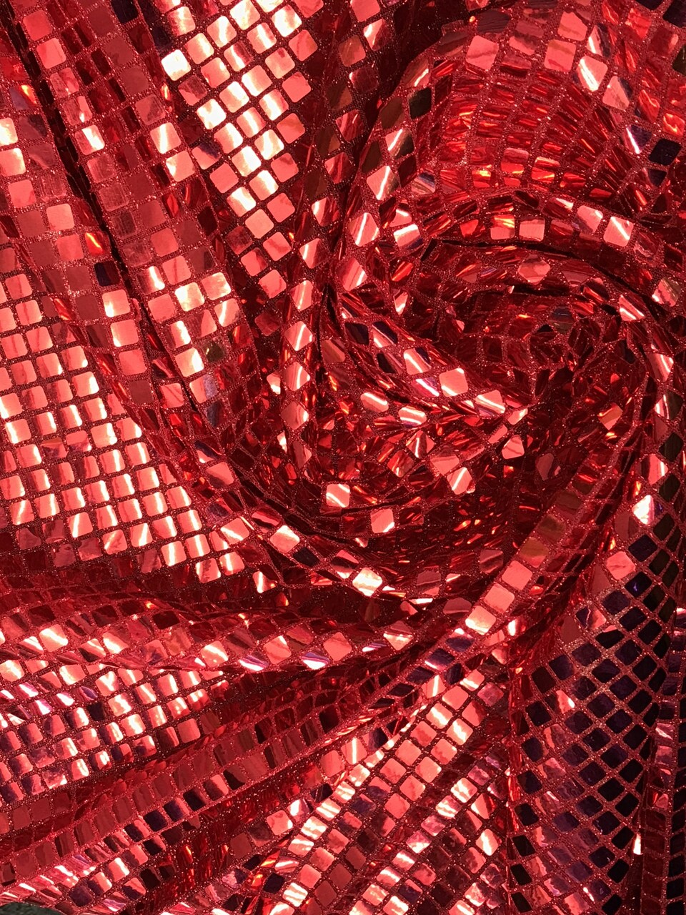 1 Yard Bold Red Square Foil Sequin Mesh Fabric For Costumes Crafts Displays 42″ Wide
